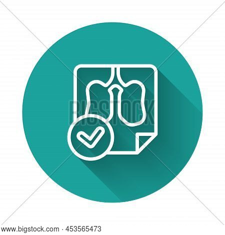 White Line Lungs X-ray Diagnostics Icon Isolated With Long Shadow Background. Snapshot Of The Lungs.
