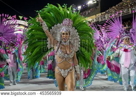 Rio, Brazil - April 22, 2022: Samba School Mangueira  In The Rio Carnival, Held At The Marques De Sa