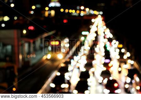 Out Of Focus Of The Street Light In The City
