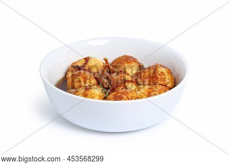Fried Boiled Egg With Tamarind Sauce (son-in-law Eggs) - Kai Luk Koey Isolated On White Background W