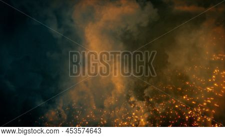 Dark War Or Battle Actions Bg With Smoke Sparks And Fire - Abstract 3d Illustration