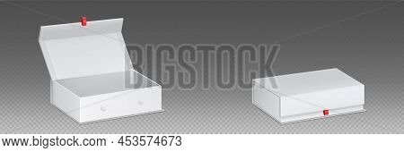 Mockup Of White Magnet Box For Gift, Jewelry, Perfume Or Cosmetic Products. Vector Realistic Templat