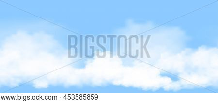 Blue Sky With Clouds Horizontal Seamless Pattern.banner Endless Cloudy Texture For Spring Background