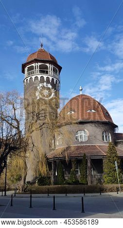 An Old House With A Tower. 03.29.2022, Svetlogorsk, Kaliningrad Region, Russia
