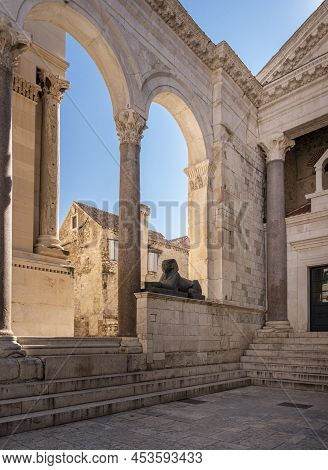 A Granite Sphinx In The Peristyle Of The Diocletian's Palace In Split, Croatia