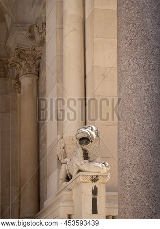 Lion Sculpture In The Diocletian's Palace In The Ancient City Of Split, Croatia