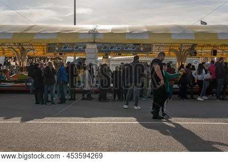 Palma De Mallorca, Spain; April 08 2022: Attractions And People At The Traditional Annual Fair, Fira