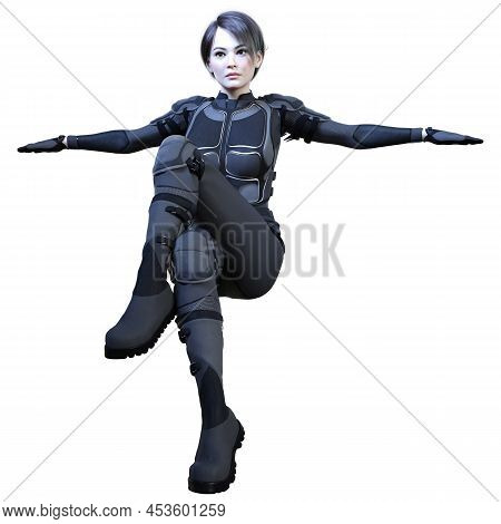 3d Rendering Of A Sceince Fiction Warrior Woman Isolated On White Background