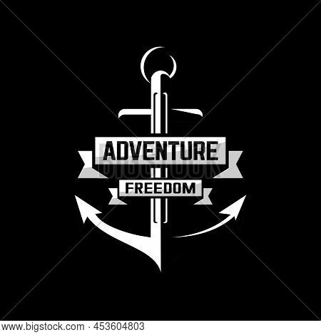 Anchor And Ribbon Logo Vector On Black Background