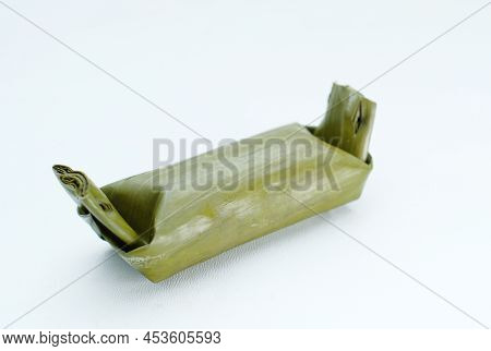 Arem-arem, Lemper, Lontong - Traditional Food Wrapped In Banana Leaf On White Background