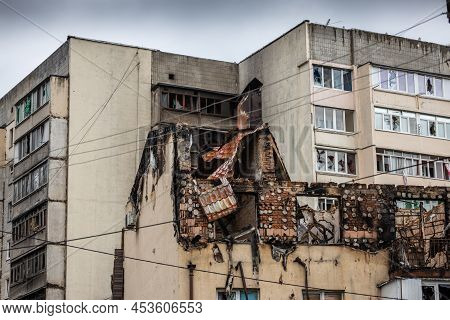 Irpin, Kyev Region Ukraine - 09.04.2022: Cities Of Ukraine After The Russian Occupation. Destroyed B