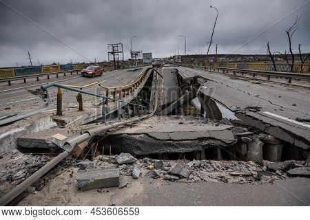 Hostomel, Kyev Region Ukraine - 09.04.2022: Cities Of Ukraine After The Russian Occupation. Bridge O