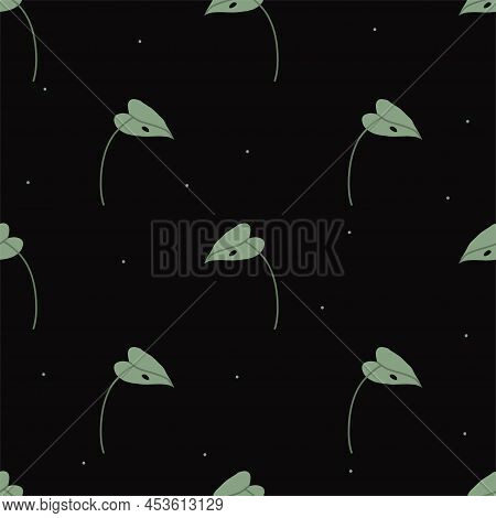 Vector Flat Hand Drawn Seamless Pattern With Houseplant