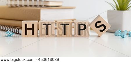 Https Text On Wooden Cubes On White Background - Image.