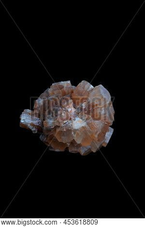 Aragonite Crystal Cluster, A Mineral Stone On Black Background.