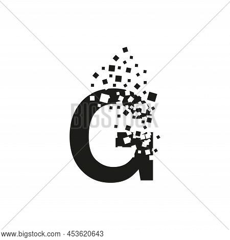The Letter G Turns Into A Cloud Of Squares Of Different Sizes.
