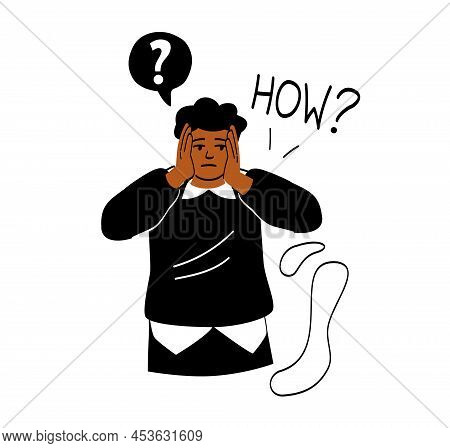 Regret Or Embarrassed People. Guy Covers His Head With His Hands And Asks How. Character Surprised B