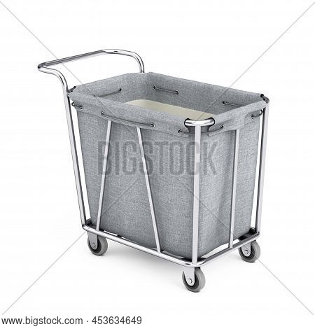 Empty Laundry Trolley Cart Room Service Tool And Equipment On A White Background. 3d Rendering