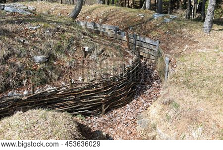 Ancient Trench Warfare Of First World War Without People In Mountains