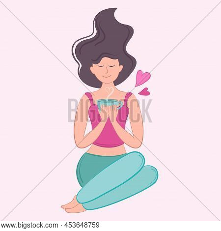 Vector Illustration Girl Self Love With Cup Of Tea