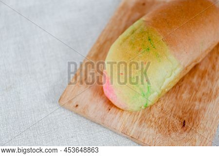Rainbow Long John Buns Bread With Copy Space For Text