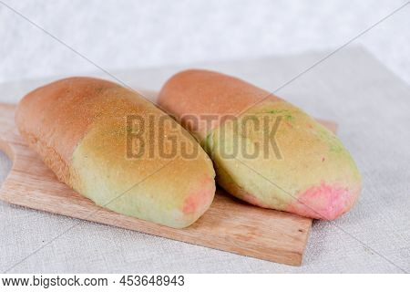 Rainbow Long John Buns Bread With Copy Space For Text