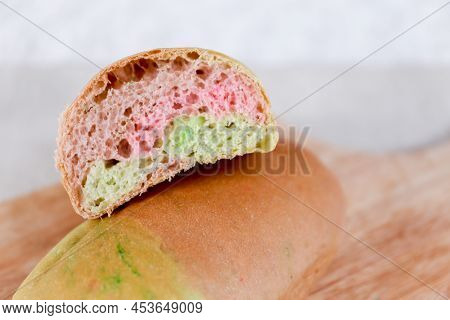 Rainbow Long John Buns Bread With Copy Space For Text