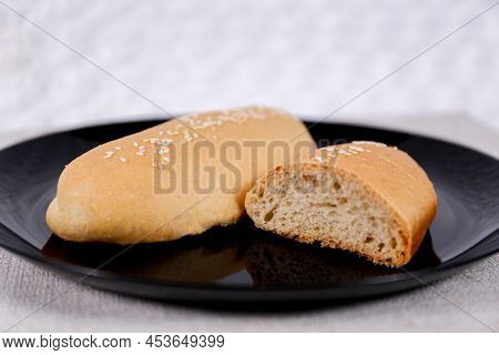 Milk Plain Long John Buns Bread With Copy Space For Text
