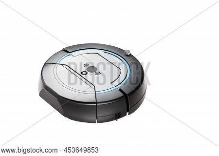 Black Robot Vacuum Cleaner On An Isolated White Background