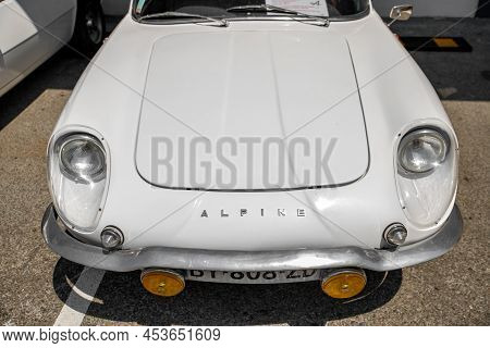 Dieppe, France - June 30, 2018: Renault Alpine Car Blue Modele 110 Berlinette V85 On The Exposition 