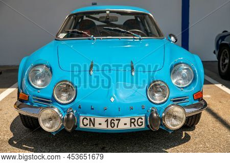 Dieppe, France - June 30, 2018: Renault Alpine Car Blue Modele 110 Berlinette V85 On The Exposition 
