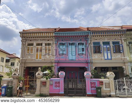 Singapore- Mar 26, 2022: Colorful Peranakan Heritage Residential House At Joo Chiat Road In Singapor