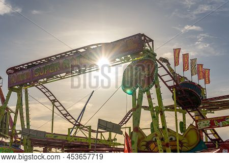 Palma De Mallorca, Spain; April 08 2022: Attractions And People At The Traditional Annual Fair, Fira