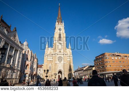 Novi Sad, Serbia - February 12, 2022: The Name Of Mary Church, Or Novi Sad Catholic Cathedral On A S