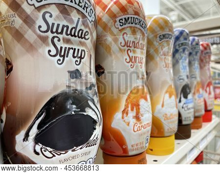 Grovetown, Ga Usa - 12 15 21: Ice Cream Toppings On A Retail Store Shelf Smuckers Topping Variety