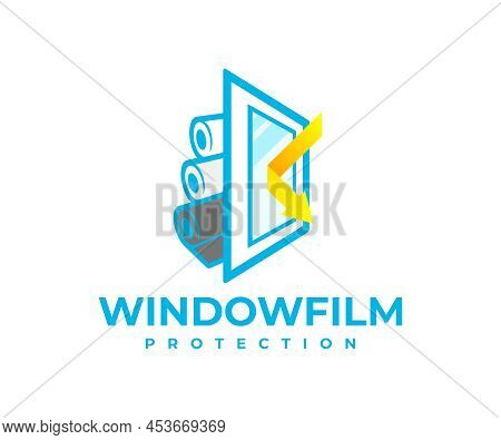 Protection Window Film From Solar And Shockproof, Logo Design. Safety, Window, Reflected Sunbeam Or 