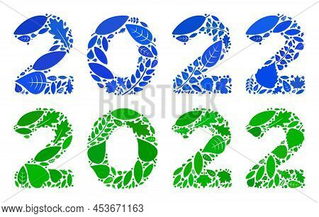 Nature 2022 Digits Text Icon Collage Of Floral Leaves In Green And Natural Color Hues. Ecological En