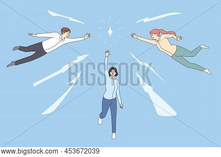 Diverse Employees Strive To Reach Control Diamond, Achieve Career Goals Or Aims. Concept Of Business