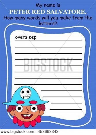 Anagram Word Game In English With Cartoon Pirate Boy Vector Illustration