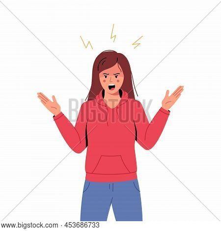 Anger, Agression, Stress, Depression, Nervous Breakdown Concept. Angry Mad Furious Woman, Girl Yelli