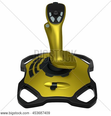 Realistic Joystick For Flight Simulator Isolated On White Background. 3d Rendering Of Streaming Gear