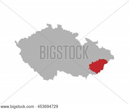 Czech Map With Zlin Region Red Highlight