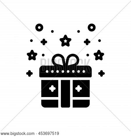 Black Solid Icon For Prize Guerdon Gratuity Gift Present Reward Surprise Box Packages