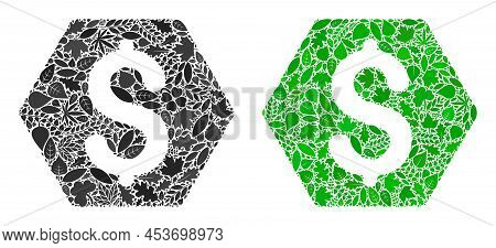 Ecology Finance Icon Mosaic Of Herbal Leaves In Green And Natural Color Variations. Ecological Envir