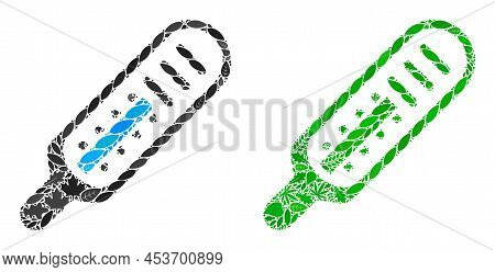 Ecology Thermometer Icon Mosaic Of Floral Leaves In Green And Natural Color Hues. Ecological Environ