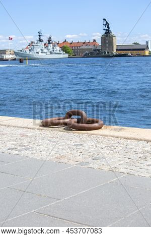 Copenhagen; Denmark - June 22, 2019 : Holmen Naval Base In Copenhagen, Frigate Of Royal Danish Navy 