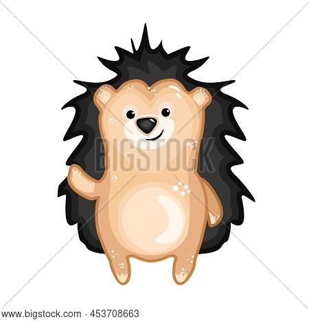 Hedgehog Isolated On White Background. Cute Little Hedgehog Icon. Adorable Urchin Cartoon Character.