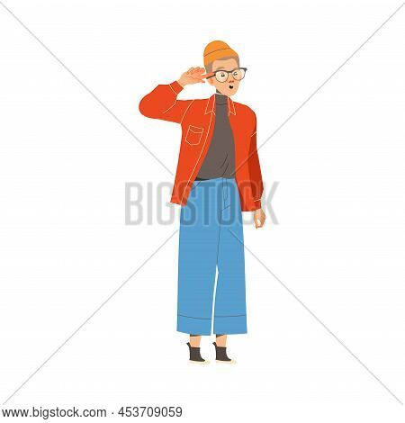 Man Character In Glasses Twisting Finger At Temple Showing Hand Gesture Expressing Emotion With Body