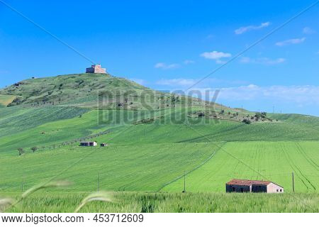 Basilicata Landscape: The Norman Castle Of Monteserico. Near Town Of Genzano Di Lucania, It Is For T