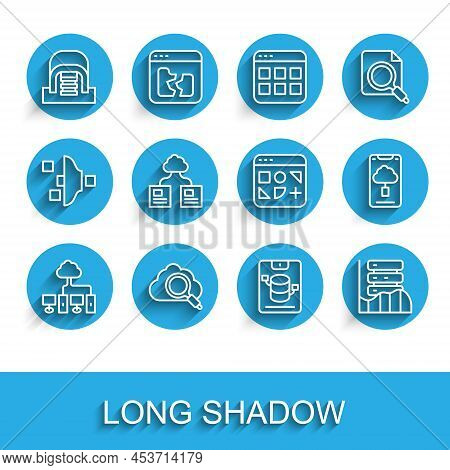 Set Line Computer Network, Search Cloud Computing, Hangar With Servers, Server, Data, Web Hosting, C